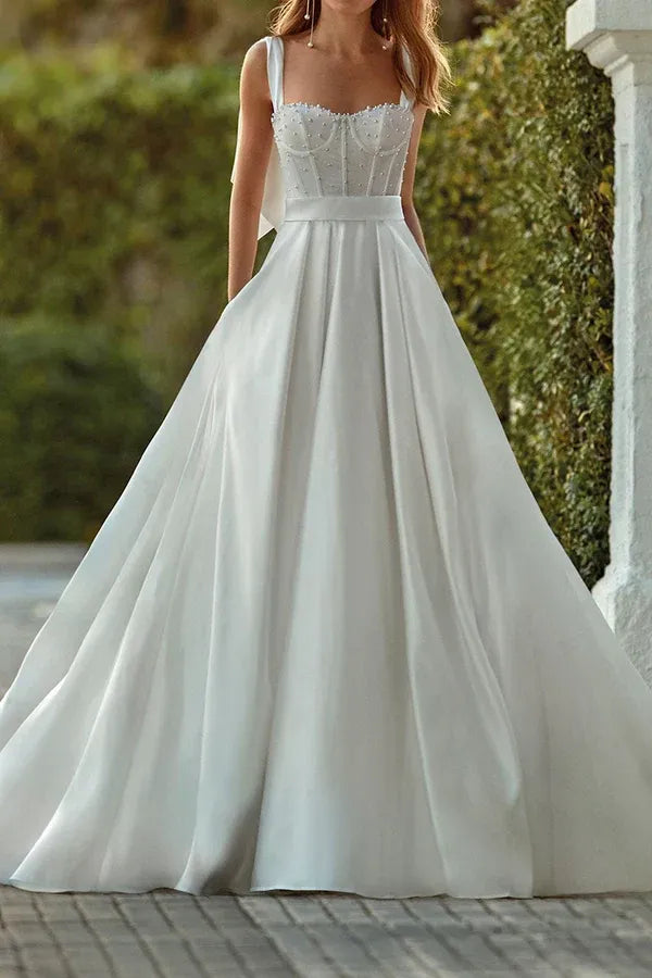 Whimsical Sweetheart Bow-Strap A-Line Floor-Length Wedding Dress