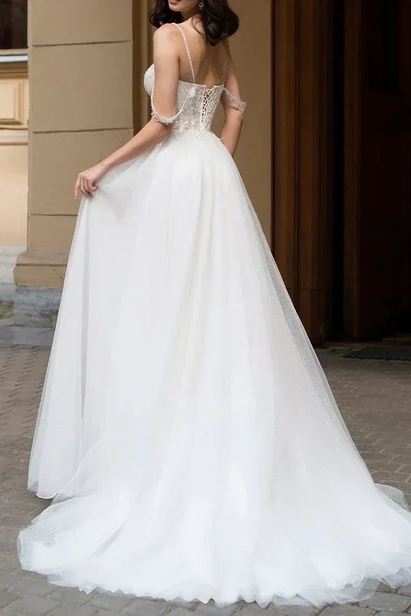 Whimsical Sweetheart Off-the-Shoulder A-Line Floor-Length Wedding Dress