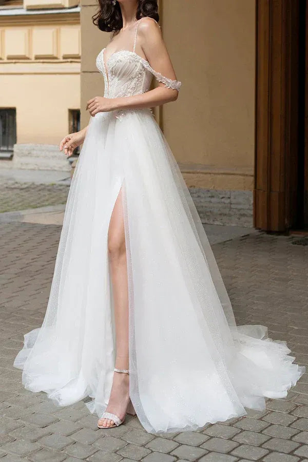 Whimsical Sweetheart Off-the-Shoulder A-Line Floor-Length Wedding Dress