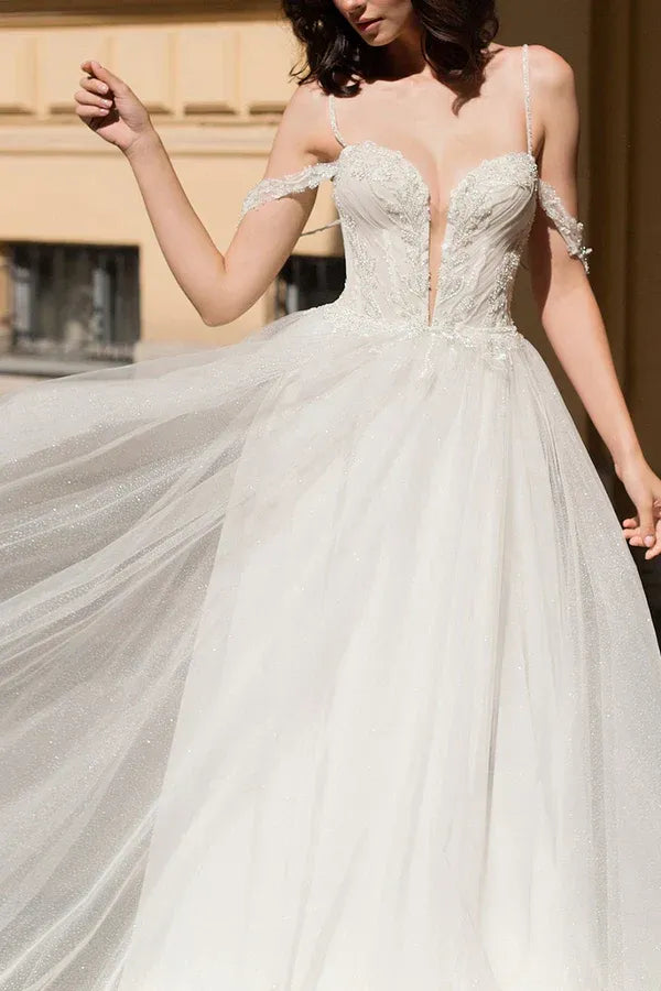 Whimsical Sweetheart Off-the-Shoulder A-Line Floor-Length Wedding Dress