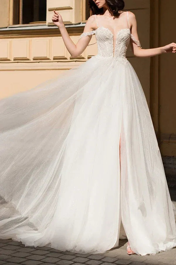 Whimsical Sweetheart Off-the-Shoulder A-Line Floor-Length Wedding Dress
