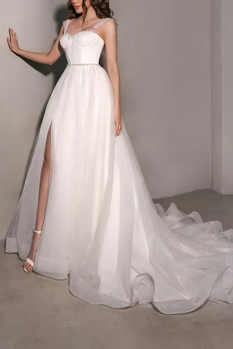 Whimsical Sweetheart Sheer-Strap A-Line Floor-Length Wedding Dress