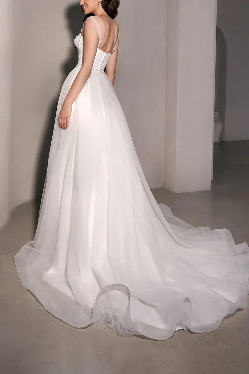 Whimsical Sweetheart Sheer-Strap A-Line Floor-Length Wedding Dress