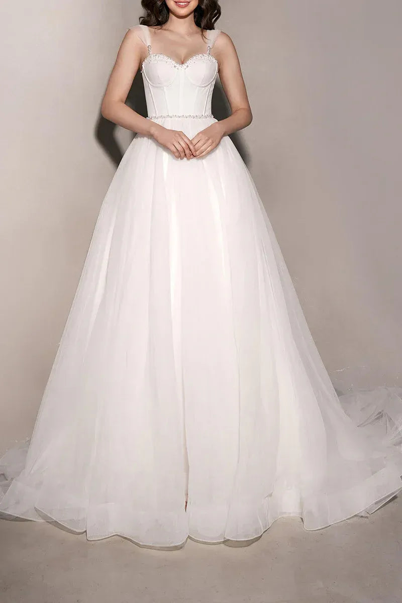 Whimsical Sweetheart Sheer-Strap A-Line Floor-Length Wedding Dress