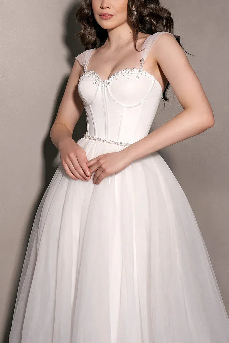Whimsical Sweetheart Sheer-Strap A-Line Floor-Length Wedding Dress