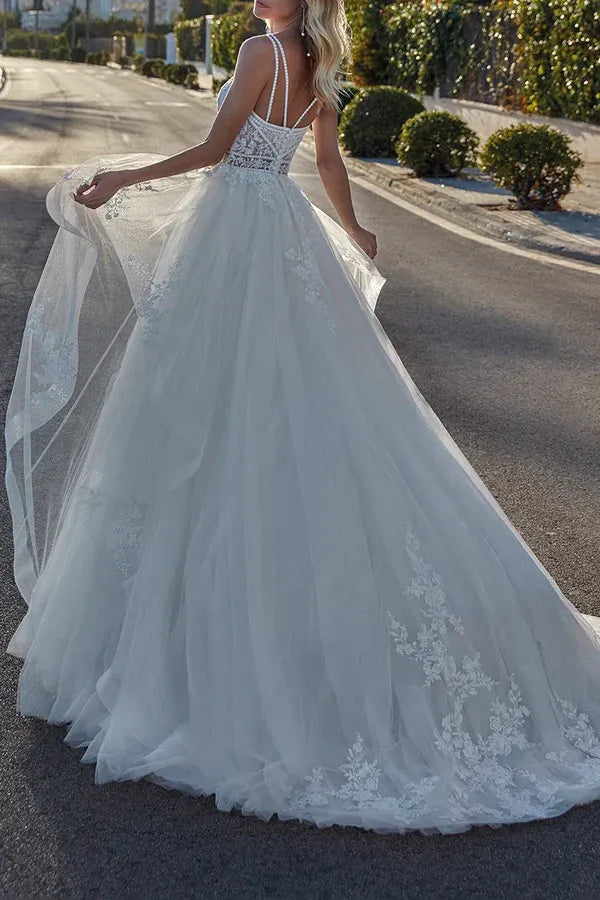 Whimsical Sweetheart Spaghetti-Strap A-Line Floor-Length Wedding Dress