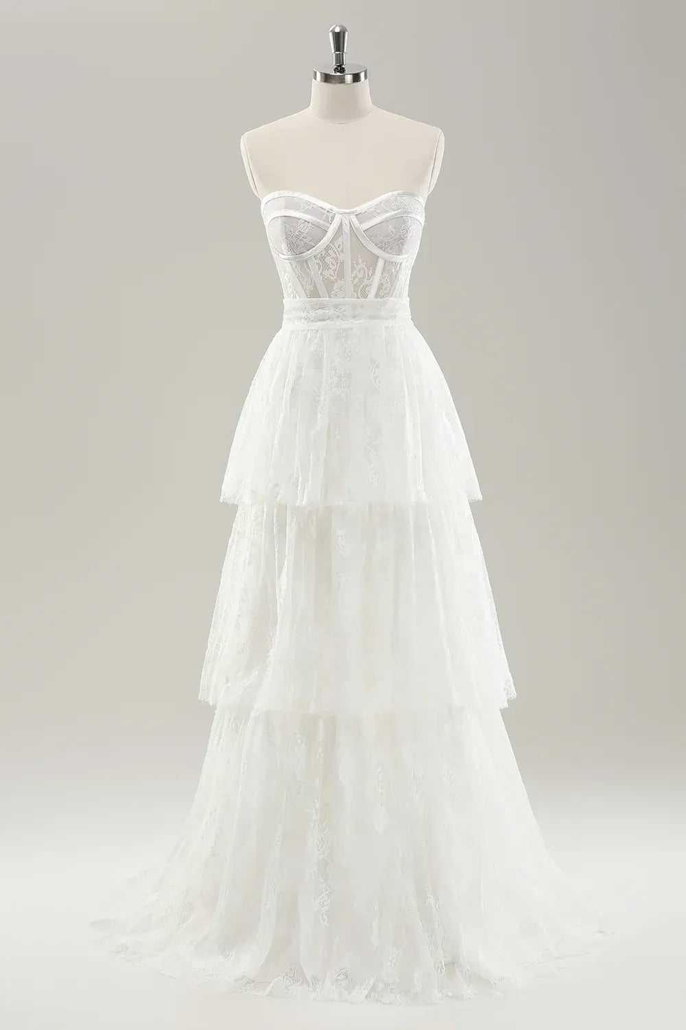 Whimsical Tiered Strapless Floor-Length Wedding Dress