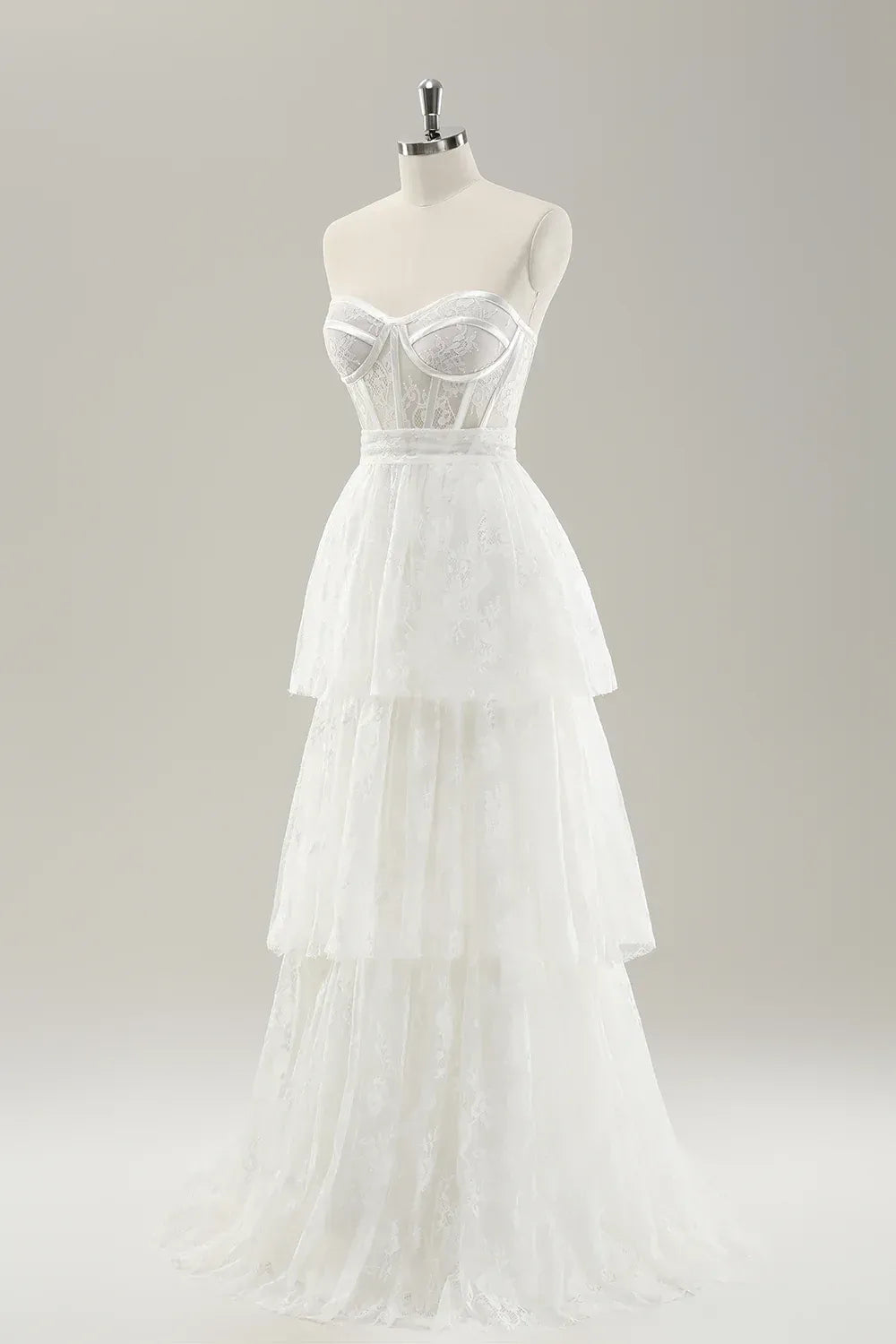 Whimsical Tiered Strapless Floor-Length Wedding Dress