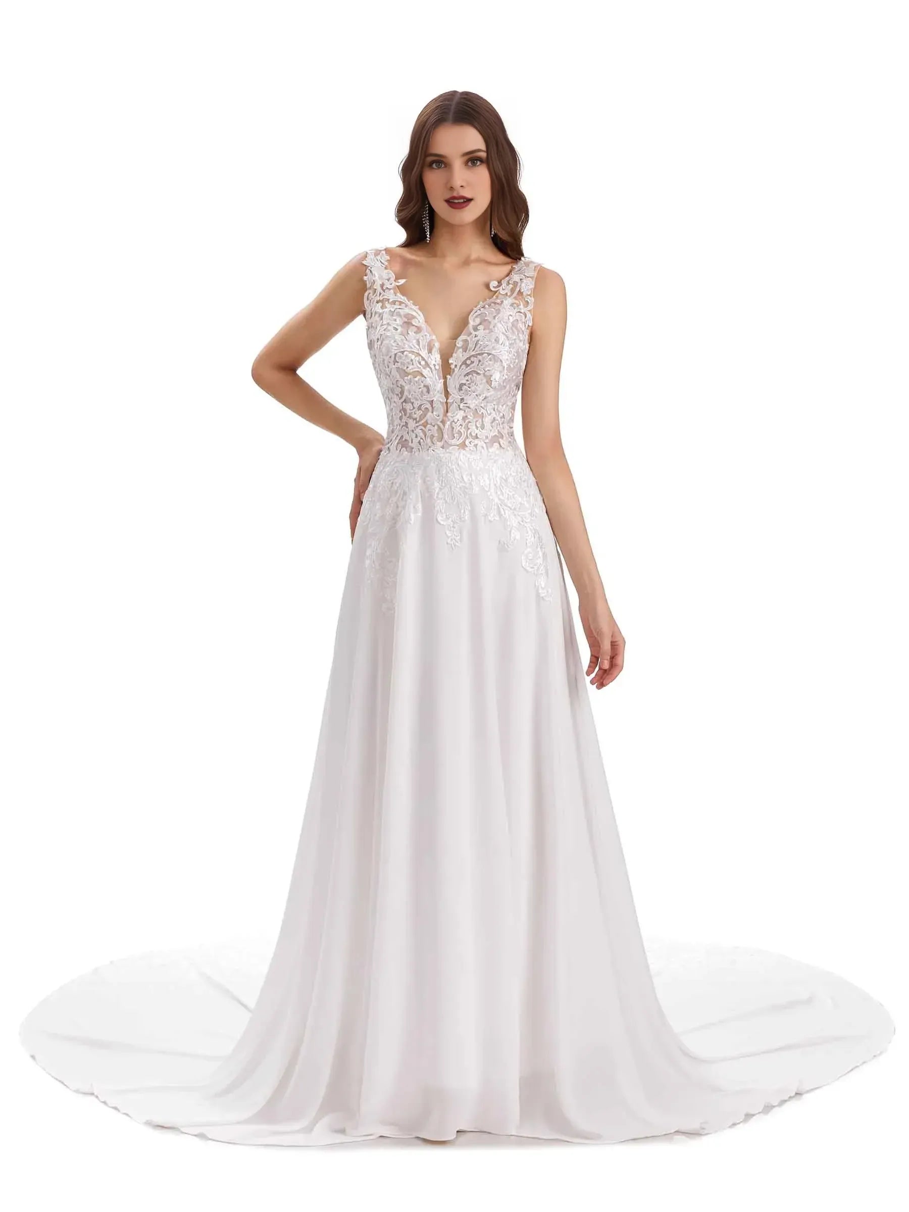 Whisper-Soft A-Line V-Neck Sleeveless Floor-Length Wedding Dress