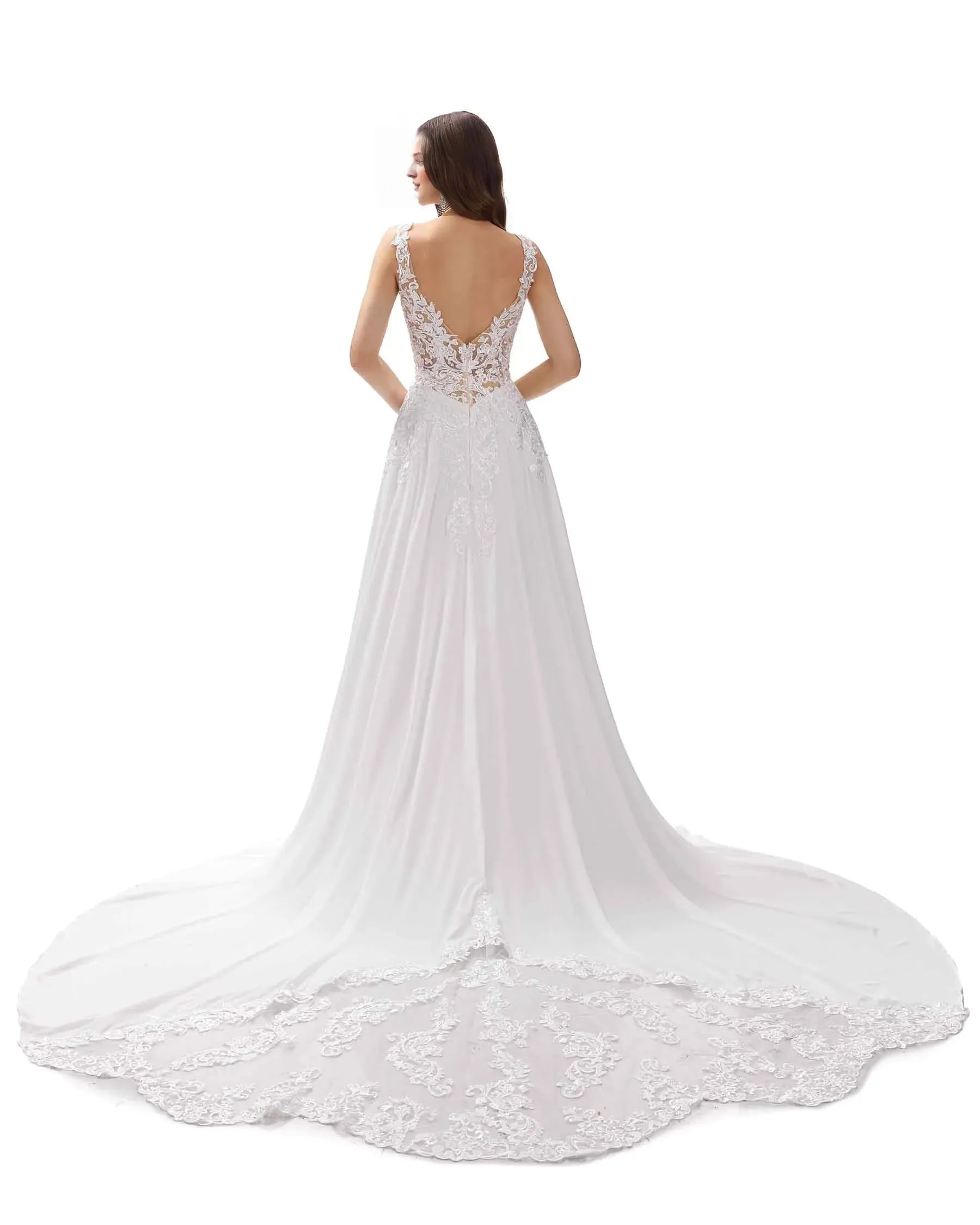 Whisper-Soft A-Line V-Neck Sleeveless Floor-Length Wedding Dress
