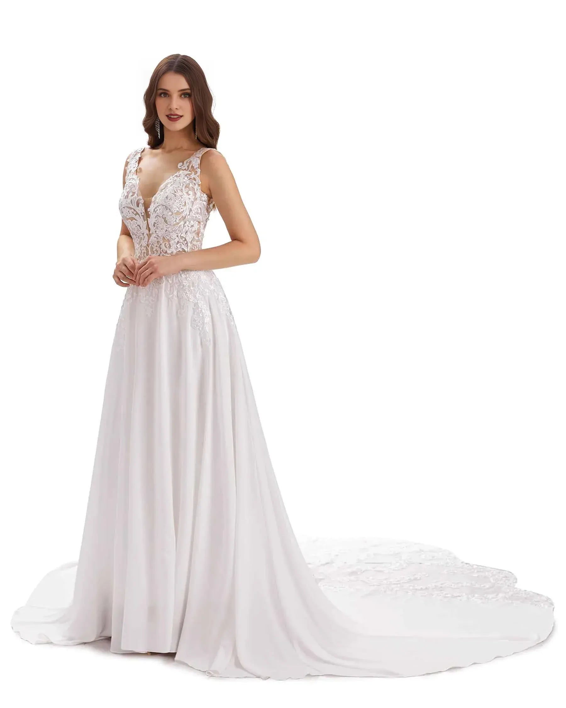 Whisper-Soft A-Line V-Neck Sleeveless Floor-Length Wedding Dress
