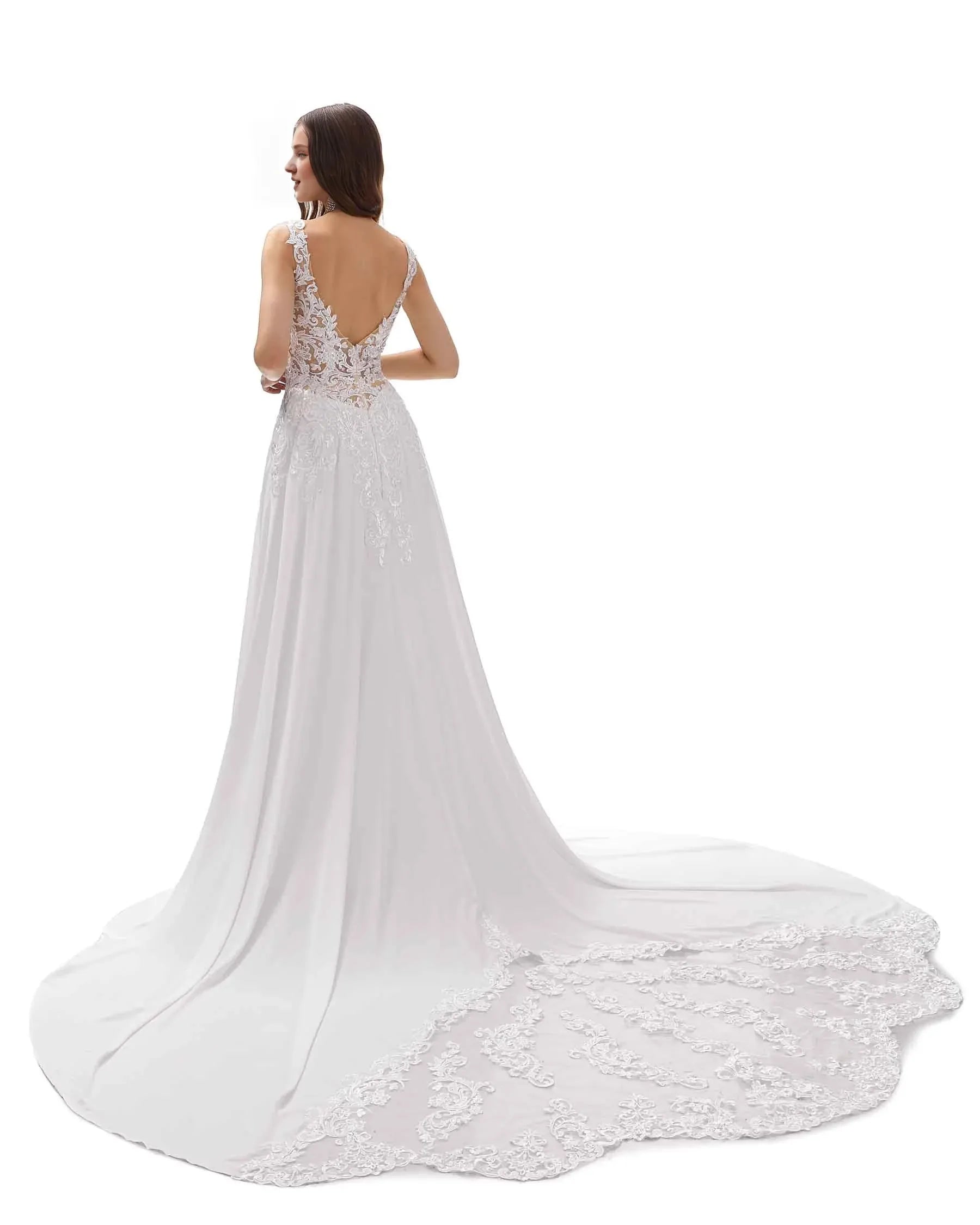 Whisper-Soft A-Line V-Neck Sleeveless Floor-Length Wedding Dress