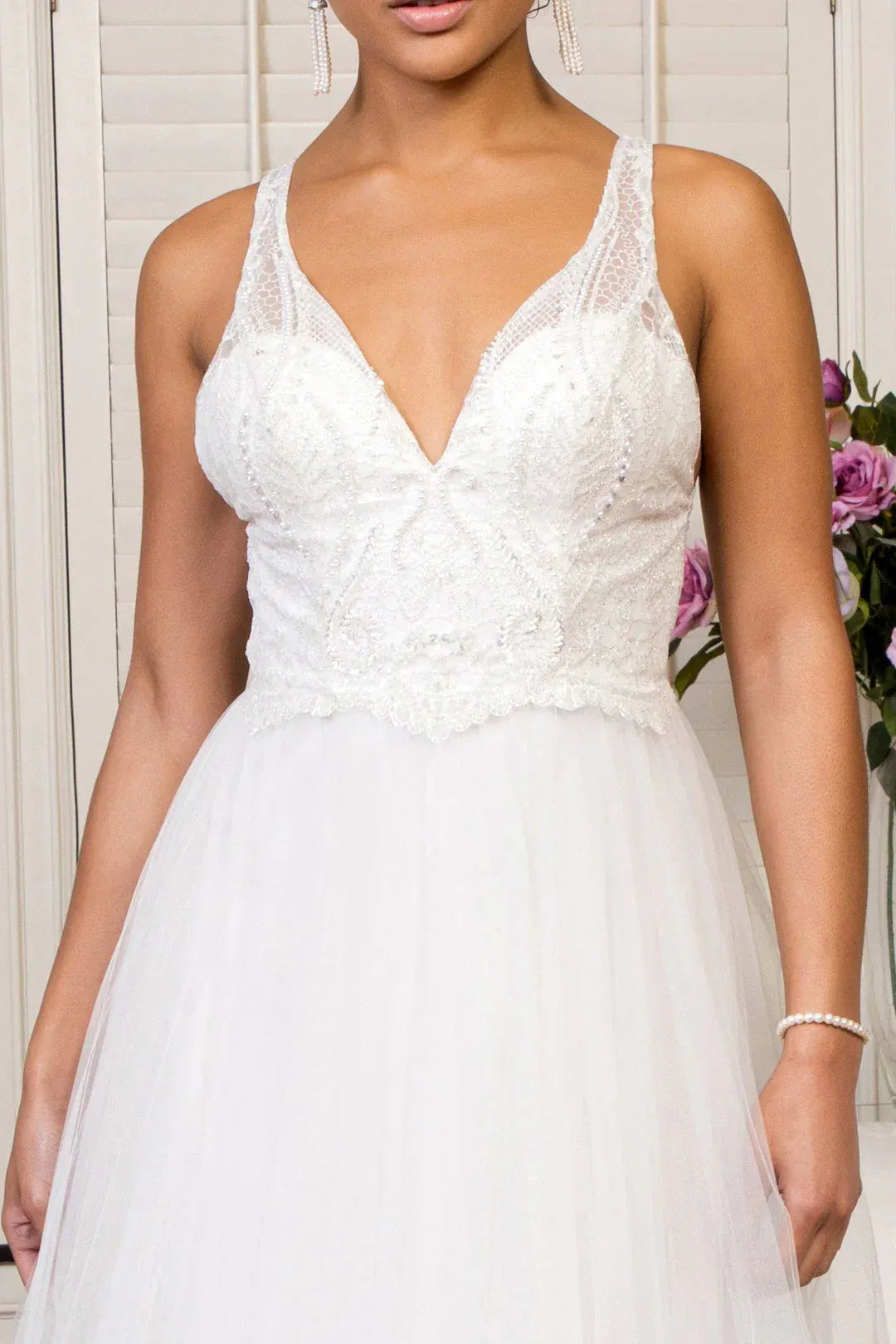 Wholesome A-Line V-Neck Spaghetti-Strap Floor-Length Wedding Dress
